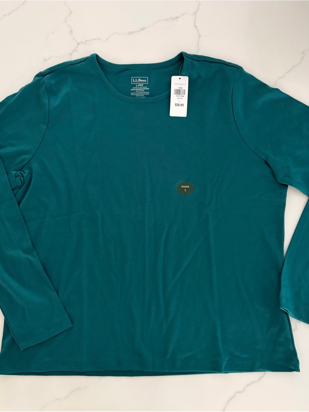 L.L.Bean L-PET Dark Teal WOMEN'S 100% Pima Cotton Crewneck NWT